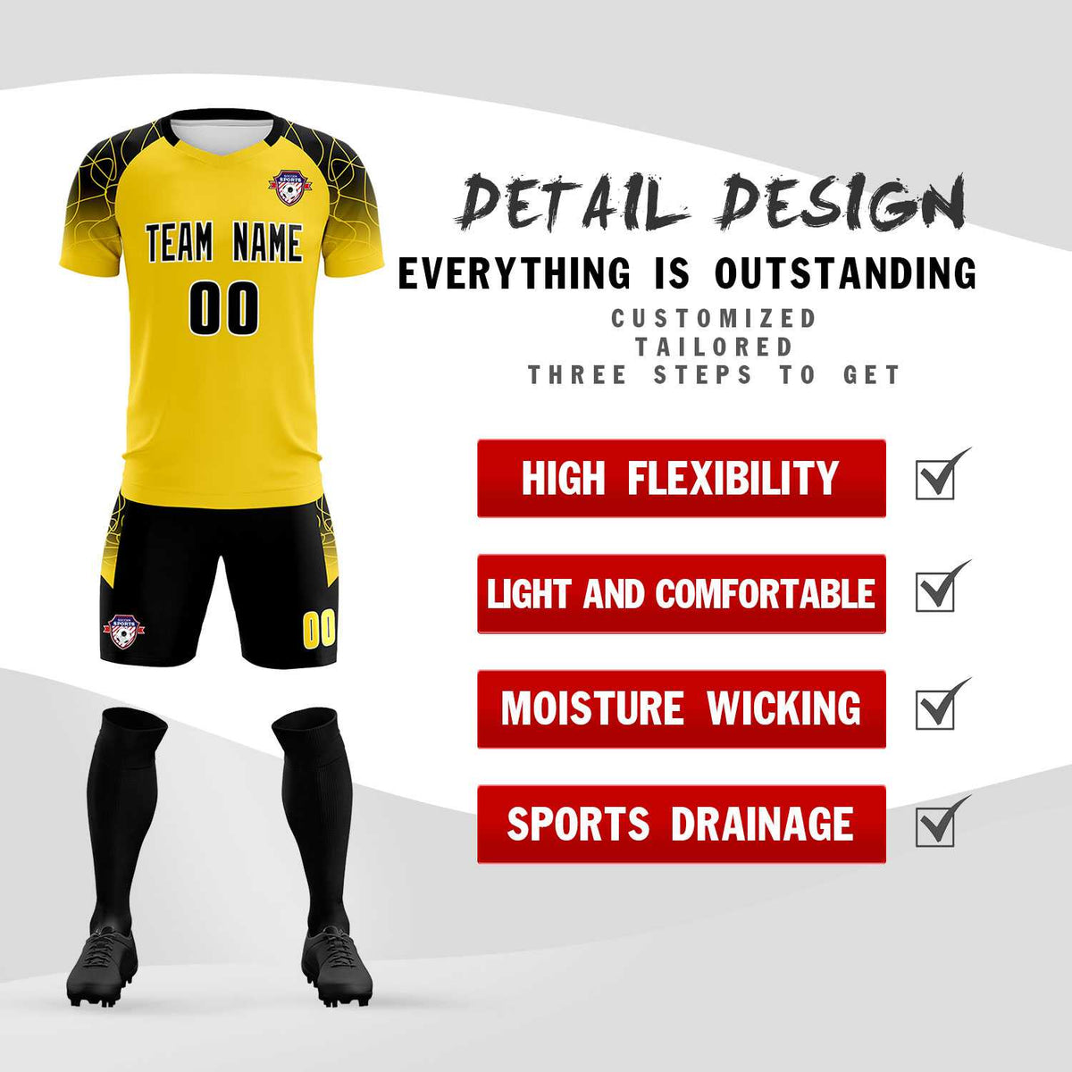 Custom Gold Classic Soccer Training Sets Jersey For Adults/Kids