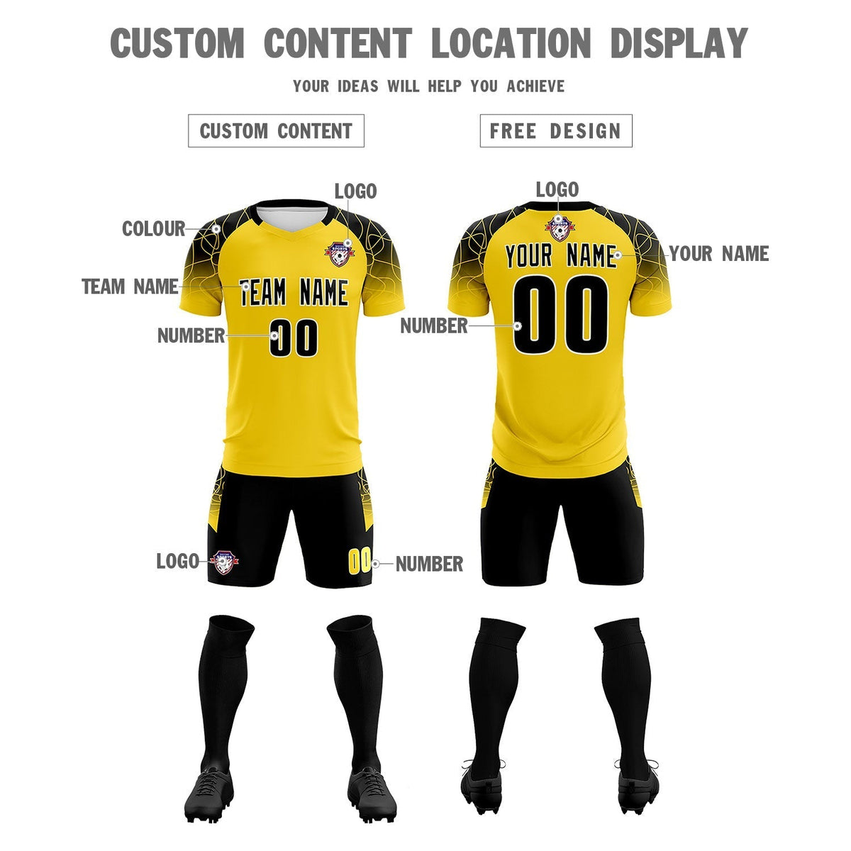 Custom Gold Classic Soccer Training Sets Jersey For Adults/Kids