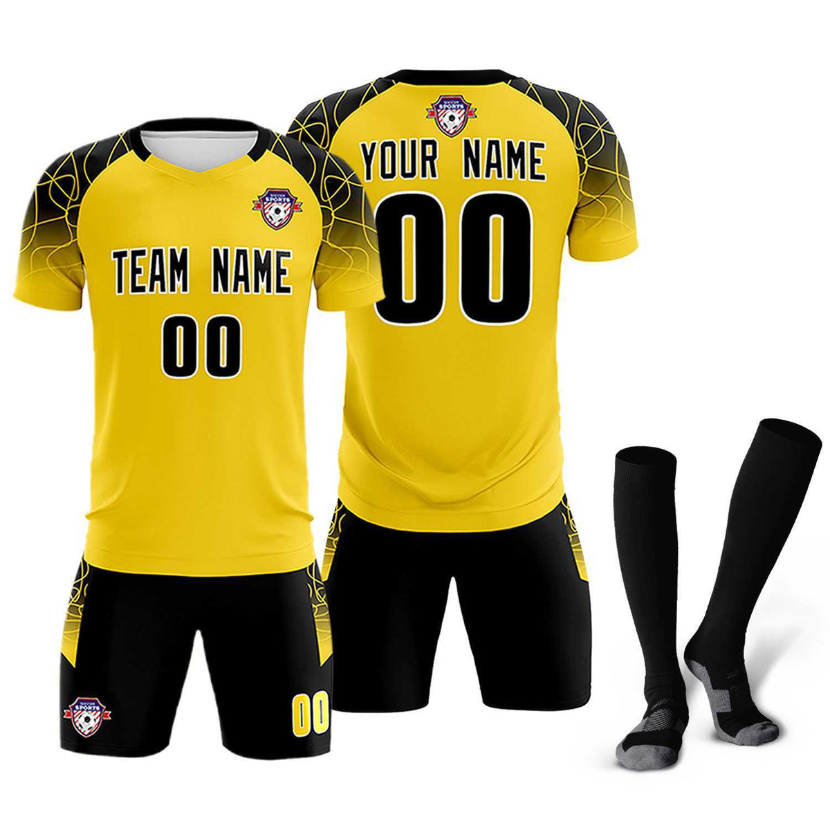 Custom Gold Classic Soccer Training Sets Jersey For Adults/Kids