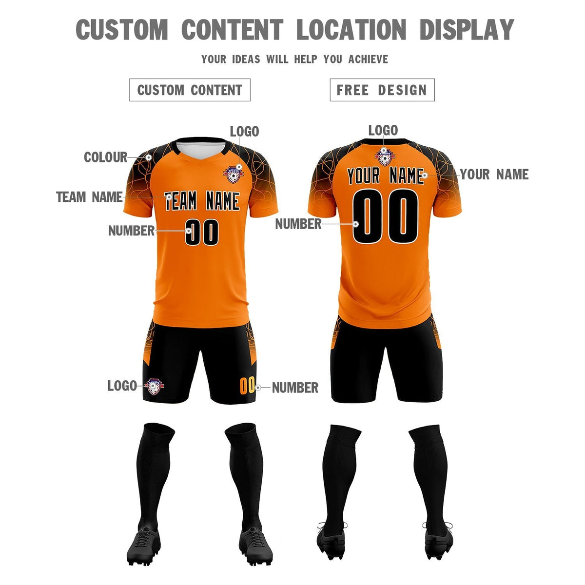 Custom Orange Classic Soccer Training Sets Jersey For Adults/Kids