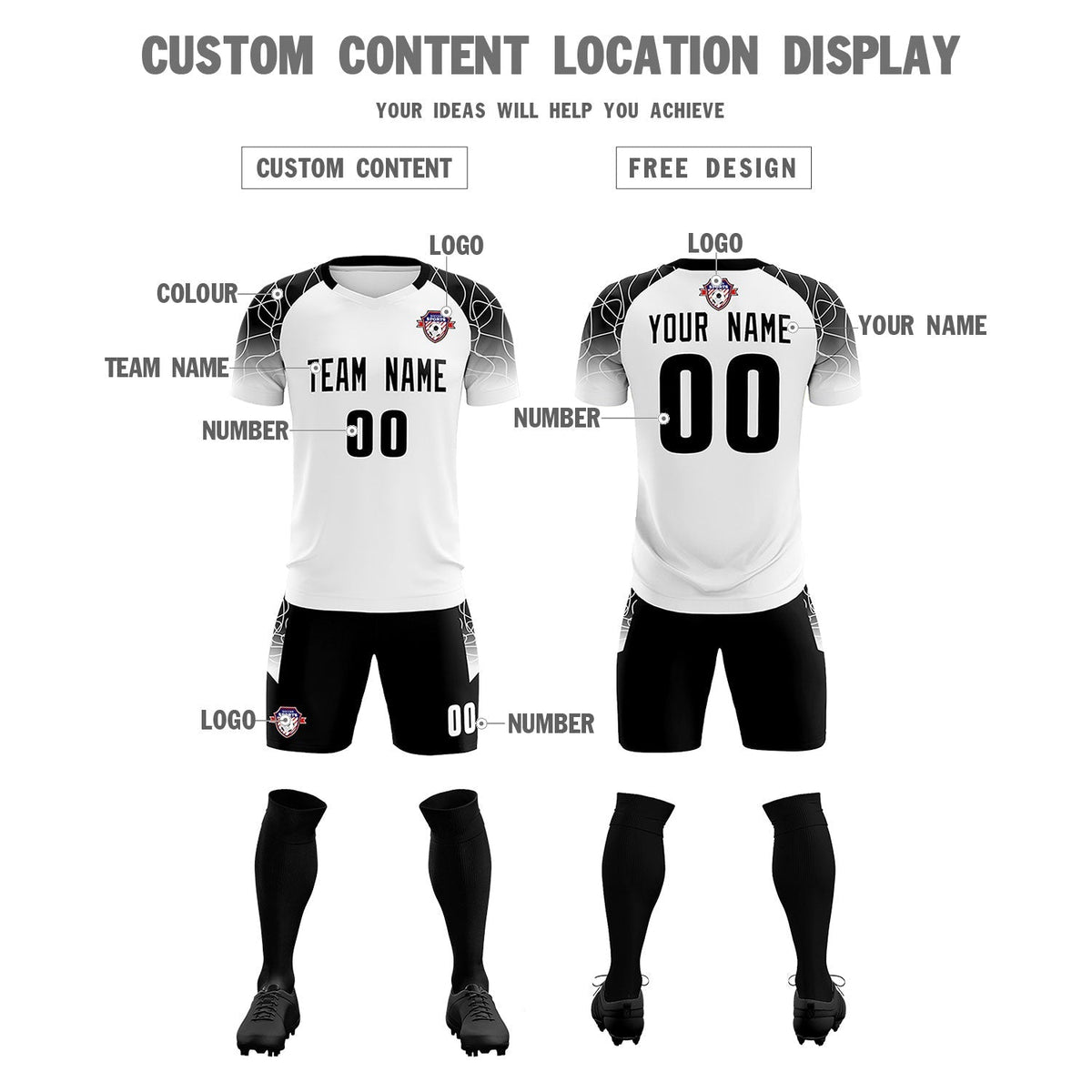 Custom White Classic Soccer Training Sets Jersey For Adults/Kids