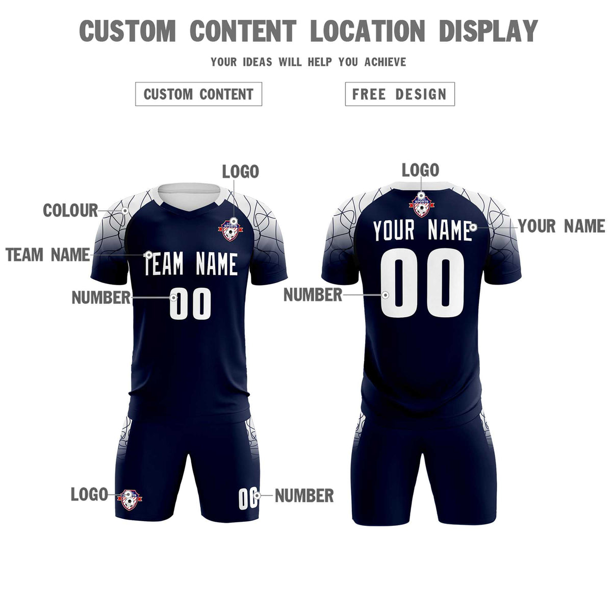 Custom Navy Classic Soccer Training Sets Jersey For Adults/Kids