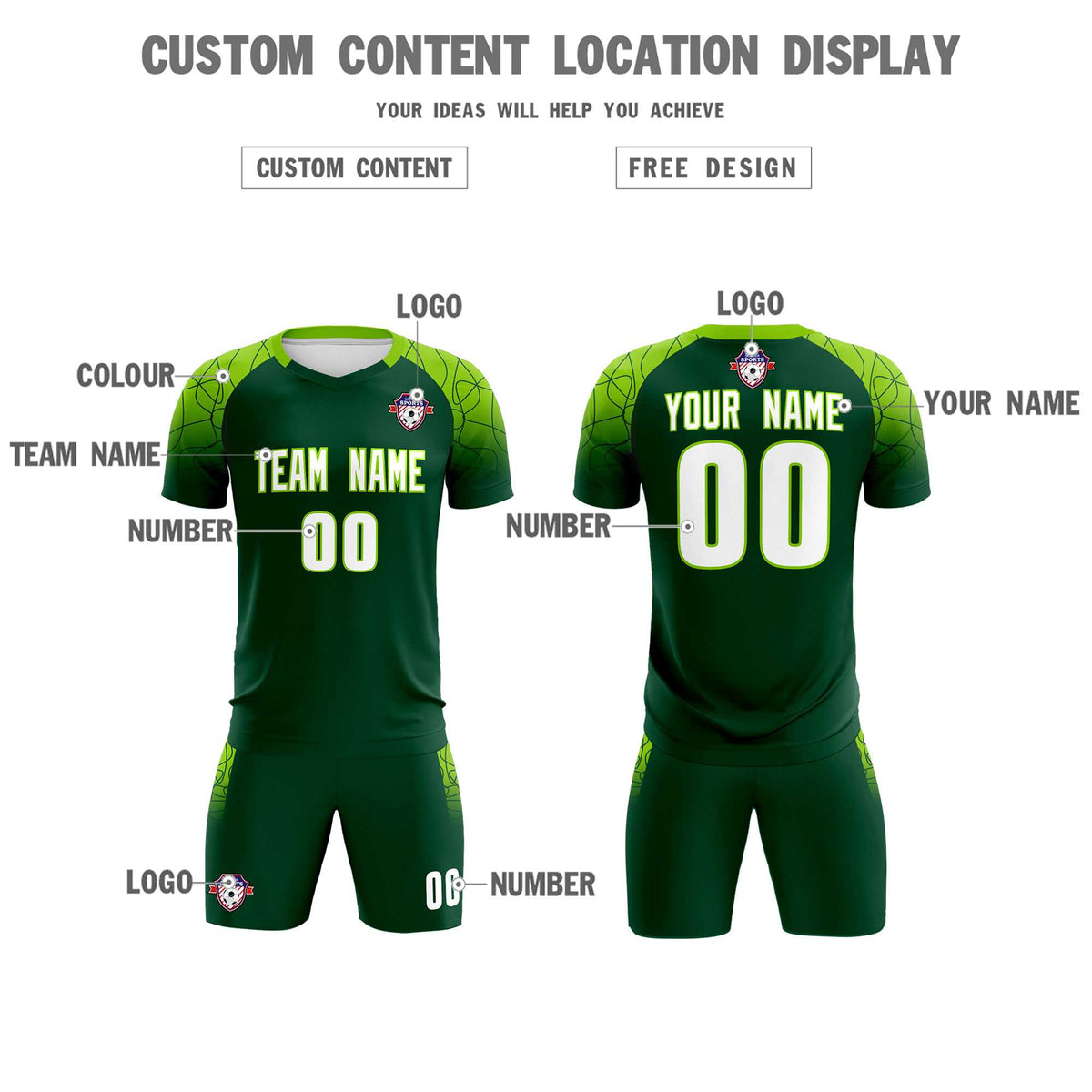 Custom Green Classic Soccer Training Sets Jersey For Adults/Kids