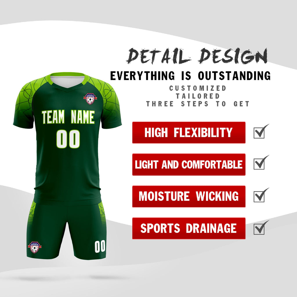 Custom Green Classic Soccer Training Sets Jersey For Adults/Kids
