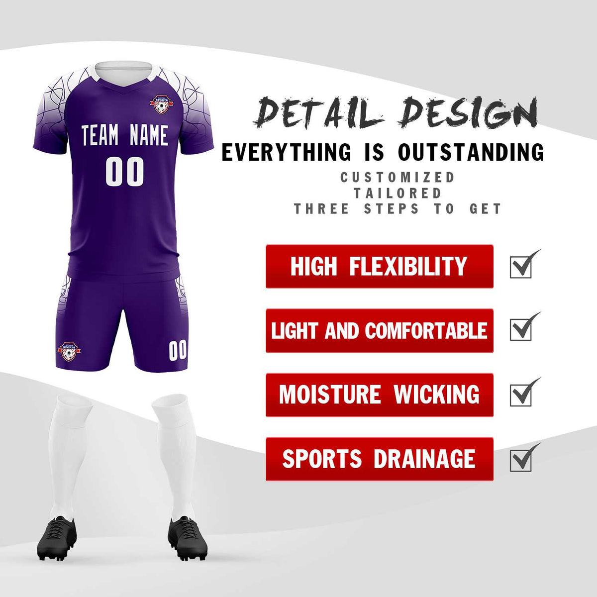 Custom Purple Classic Soccer Training Sets Jersey For Adults/Kids
