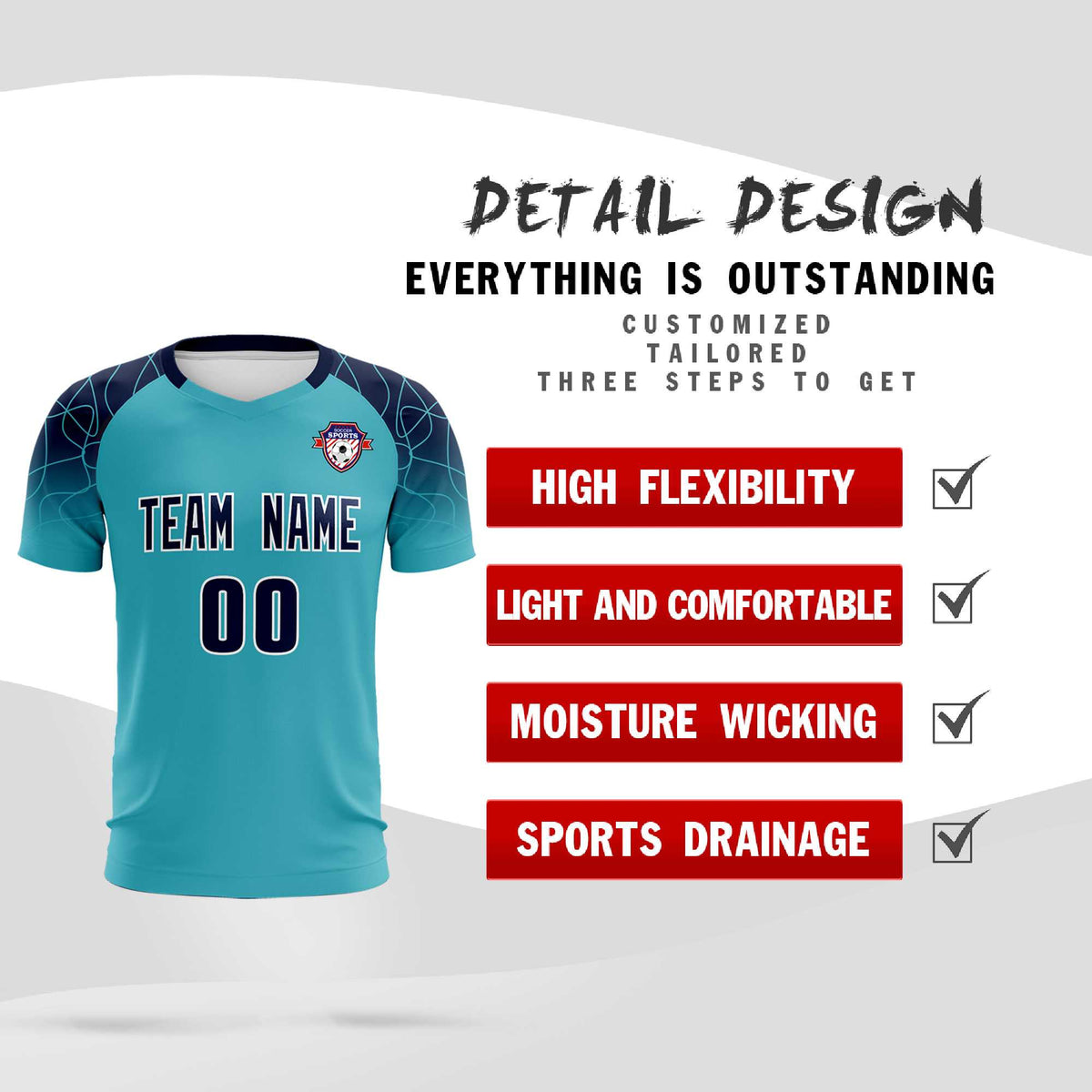 Custom Sky Blue Classic Soccer Training Sets Jersey For Adults/Kids