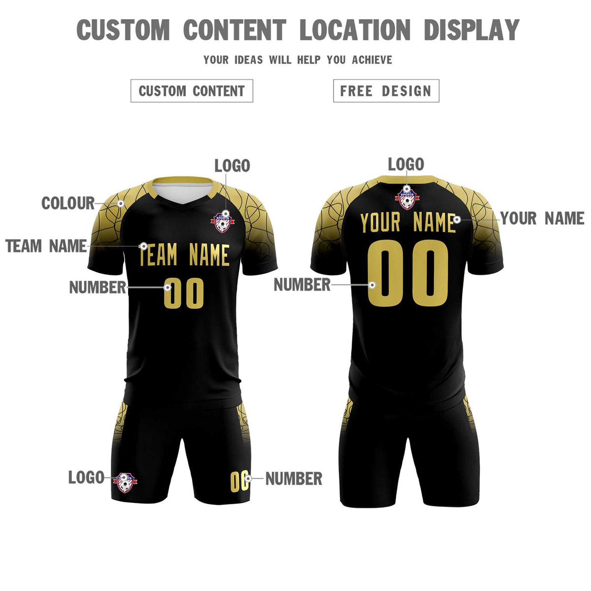 Custom Black Classic Soccer Training Sets Jersey For Adults/Kids