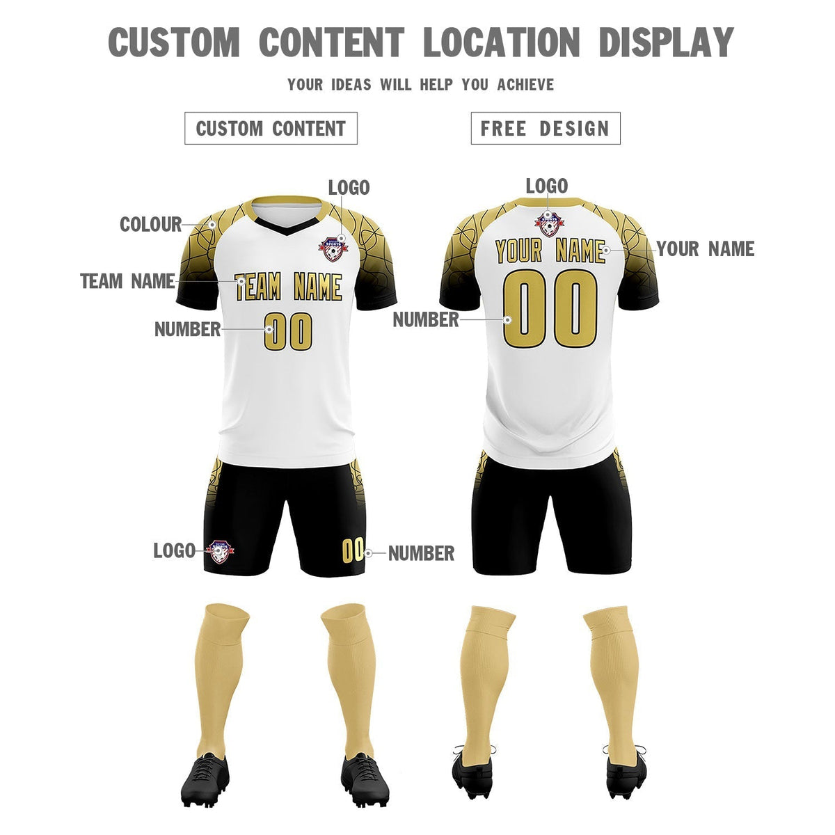 Custom White Classic Soccer Training Sets Jersey For Adults/Kids
