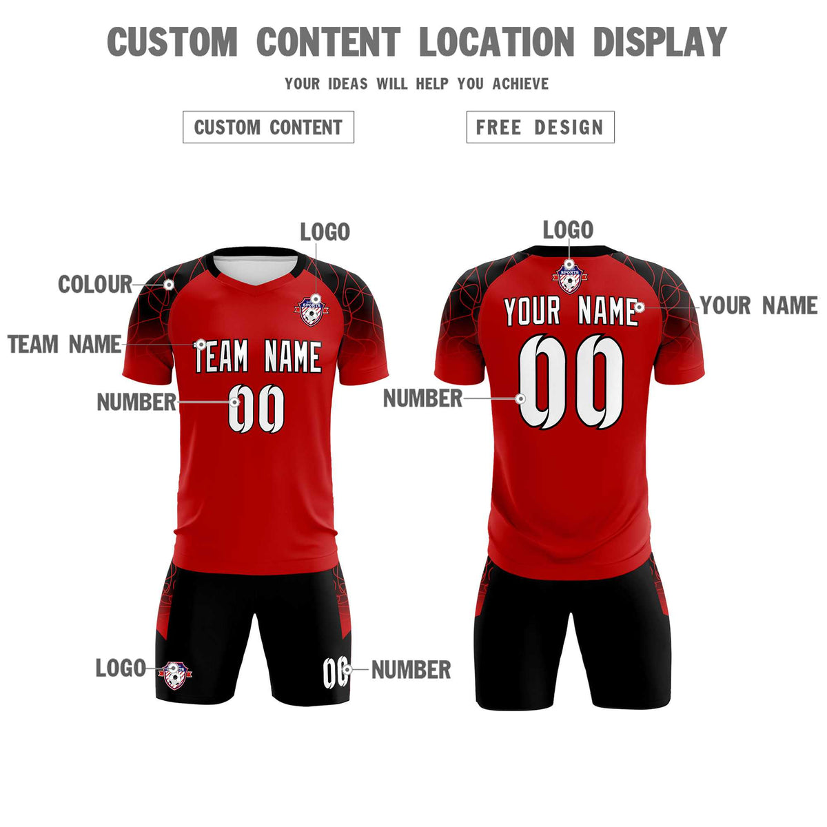 Custom Red Classic Soccer Training Sets Jersey For Adults/Kids