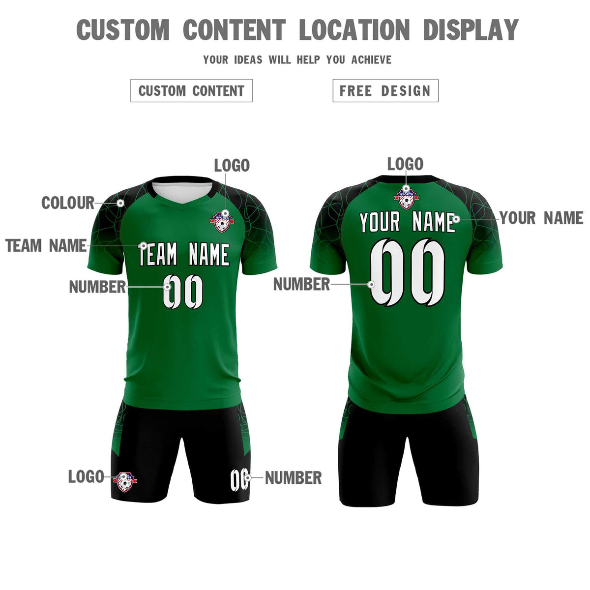 Custom Kelly Green Classic Soccer Training Sets Jersey For Adults/Kids