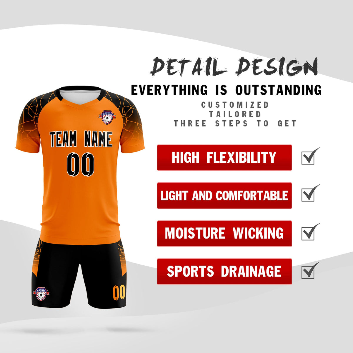 Custom Orange Classic Soccer Training Sets Jersey For Adults/Kids