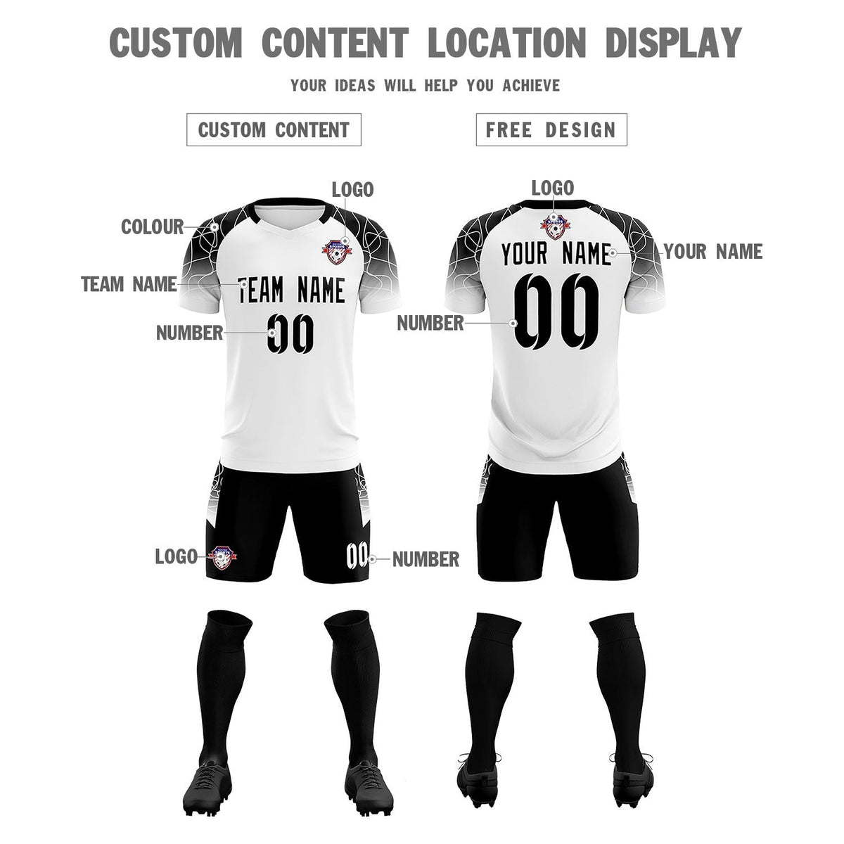 Custom White Classic Soccer Training Sets Jersey For Adults/Kids