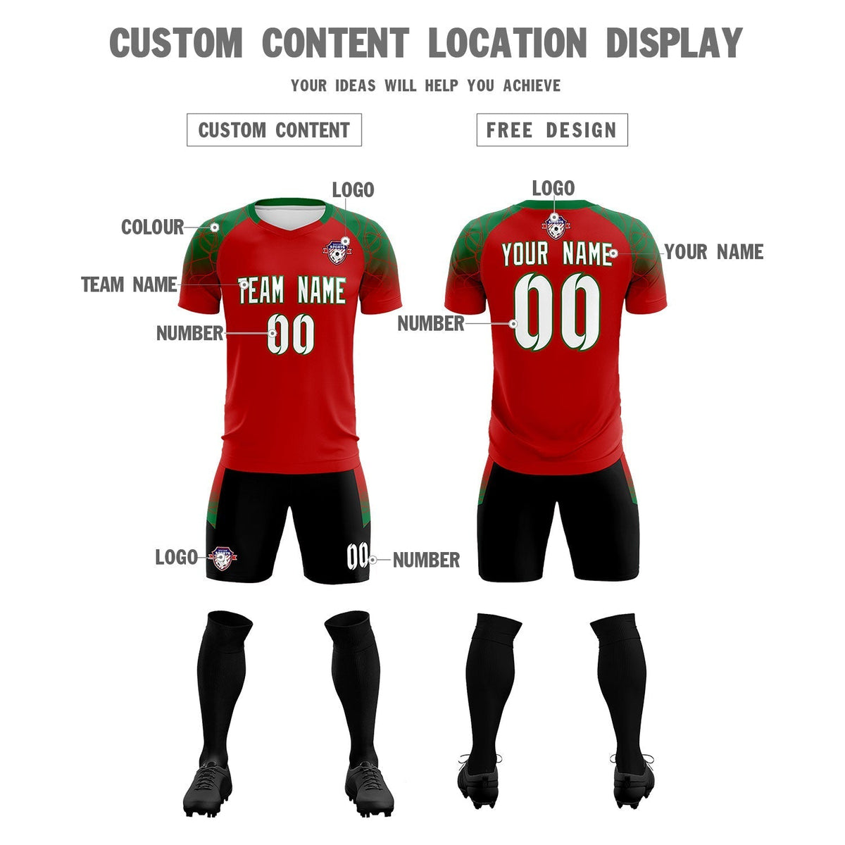 Custom Red Classic Soccer Training Sets Jersey For Adults/Kids