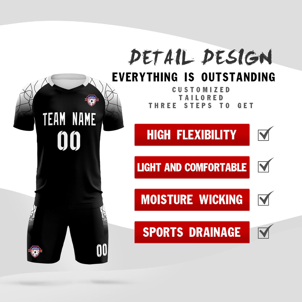 Custom Black Classic Soccer Training Sets Jersey For Adults/Kids