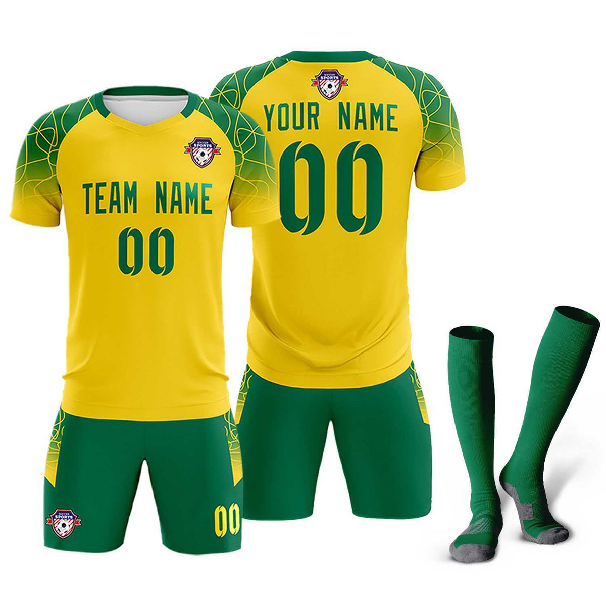 Custom Gold Classic Soccer Training Sets Jersey For Adults/Kids