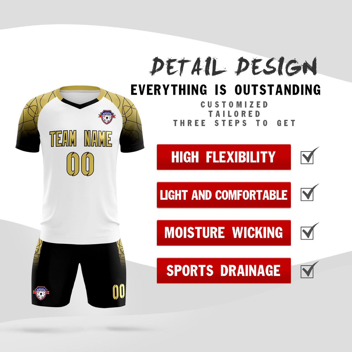 Custom White Classic Soccer Training Sets Jersey For Adults/Kids