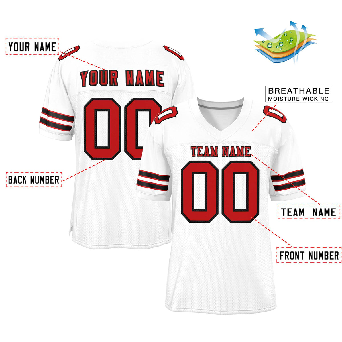 Custom White Red-Black Classic Style Mesh Authentic Football Jersey