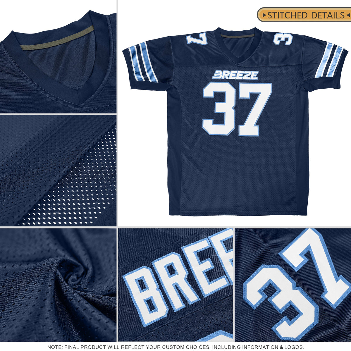 Custom Navy White-Light Blue Classic Style Authentic Football Jersey