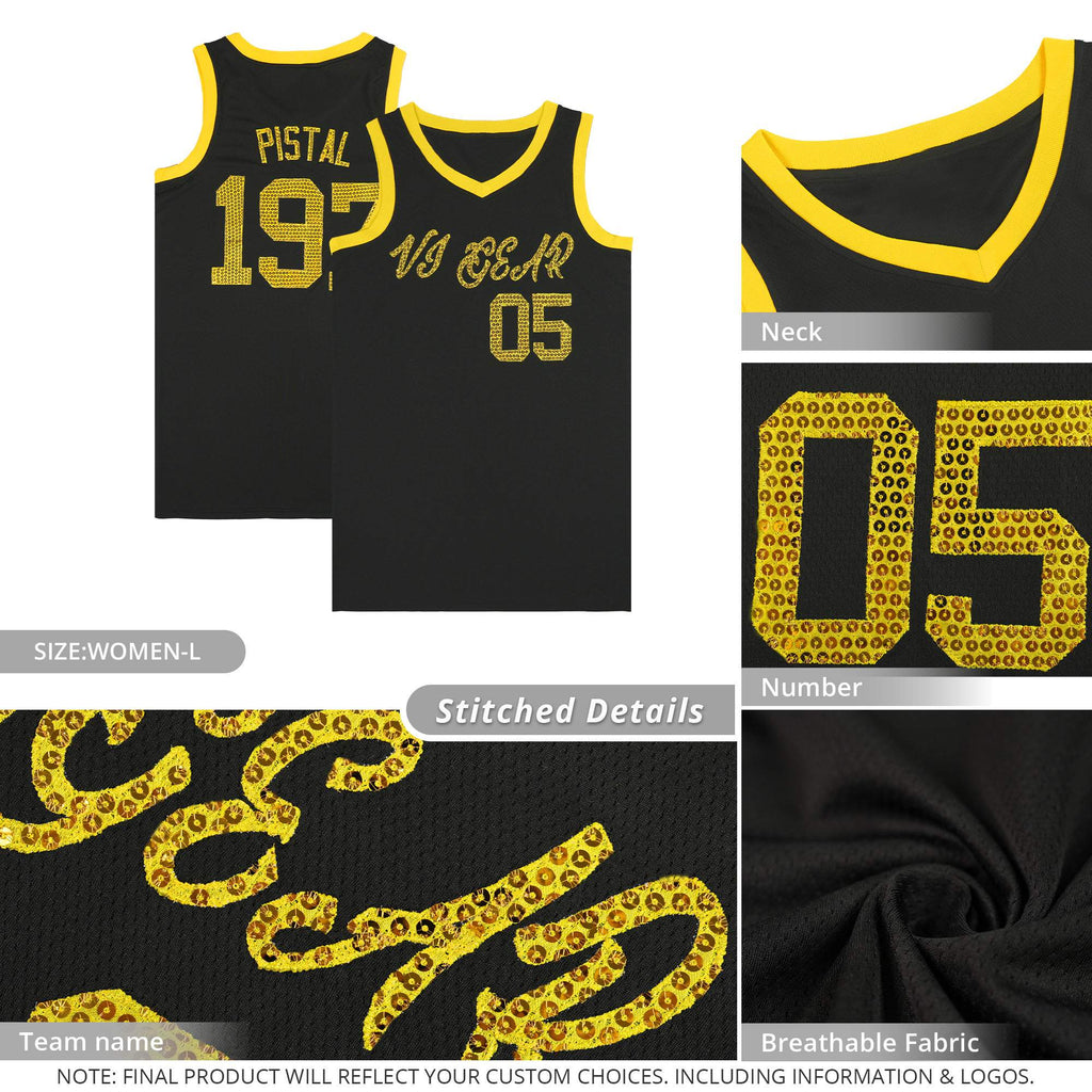 Custom Old Gold Sequined Tops Athletic Basketball Jersey