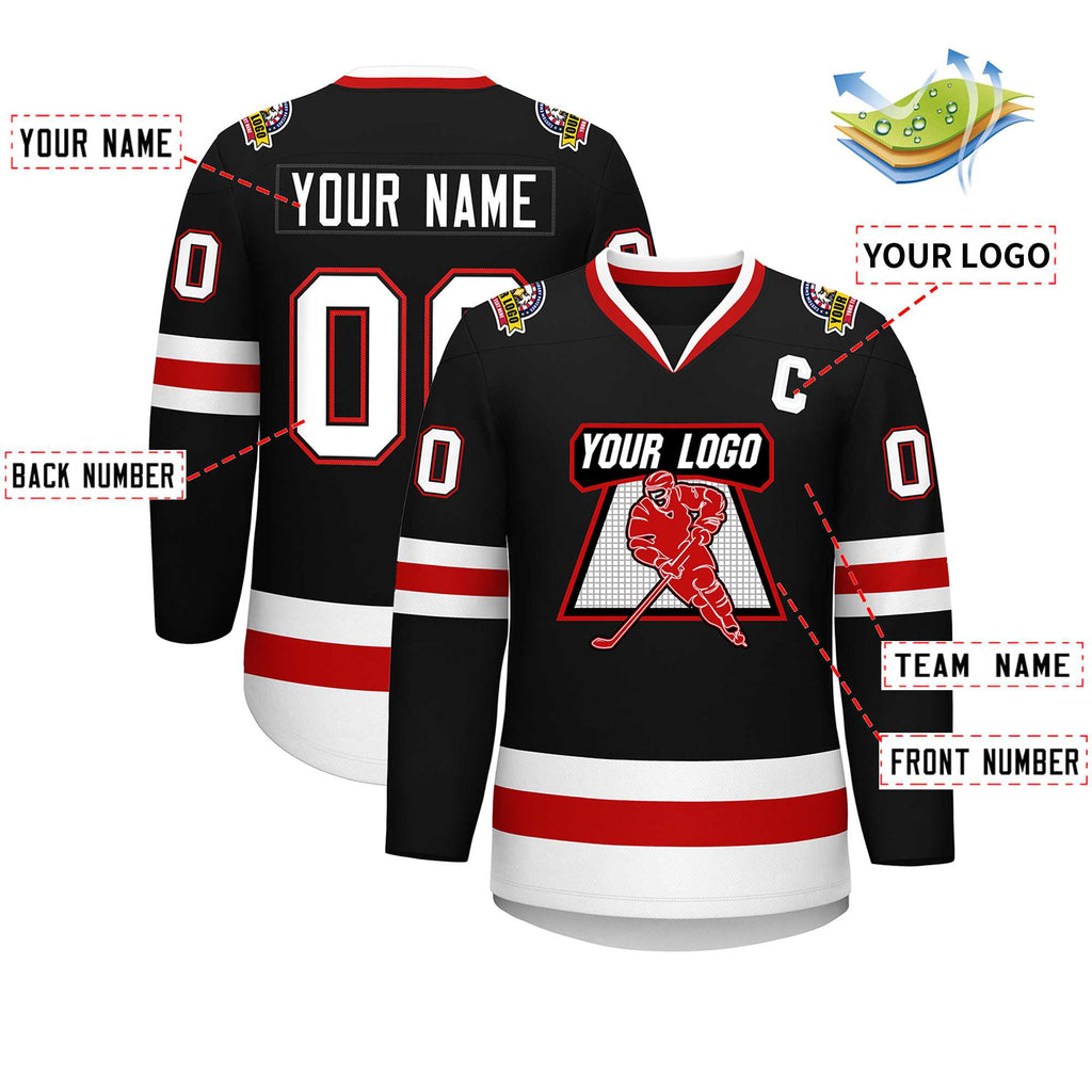 Custom Black White Black-Red Classic Style Hockey Jersey