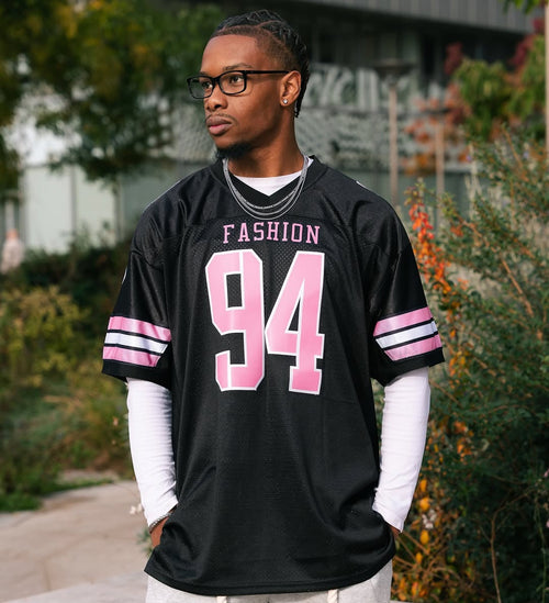 Custom Black Pink-White Classic Style Mesh Authentic Football Jersey