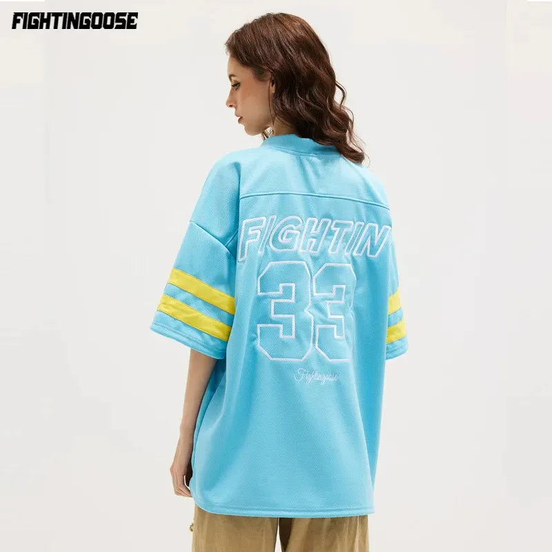 Blue #33 Football Jersey Shirt – Retro Sportswear Style