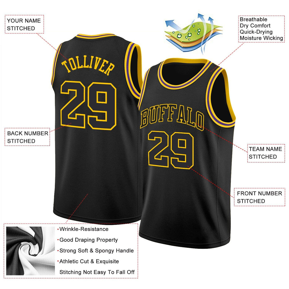 Custom Black Gold Classic Tops Authentic Basketball Jersey