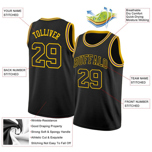 Custom Black Gold Classic Tops Authentic Basketball Jersey