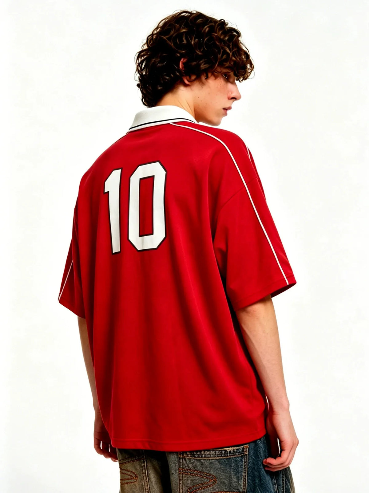 Red #10 Football Jersey Shirt – Retro Sportswear Style