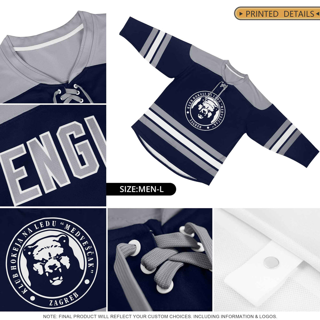 Custom Navy Red-White Personalized Classic V-Neck Hockey Jersey