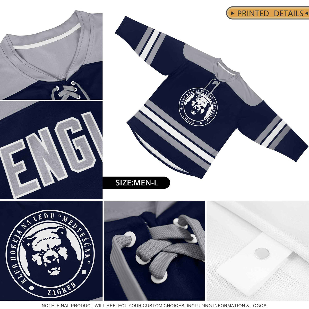 Custom Navy Red-White Personalized Classic V-Neck Hockey Jersey