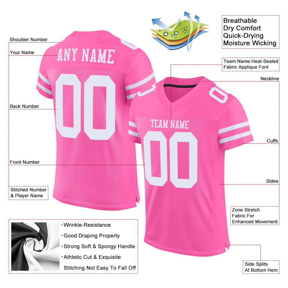 Custom Pink White Classic Style Mesh Authentic Football Jersey